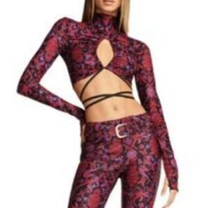 I.AM.GIA Burgundy and Violet Patterned Crop Top